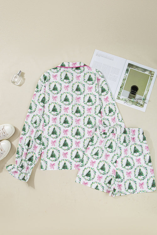 Christmas Trees & Bows Velvet Trim Pajama Set