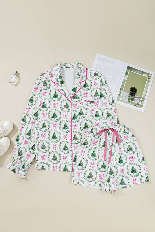 Christmas Trees & Bows Velvet Trim Pajama Set