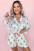 Christmas Trees & Bows Velvet Trim Pajama Set